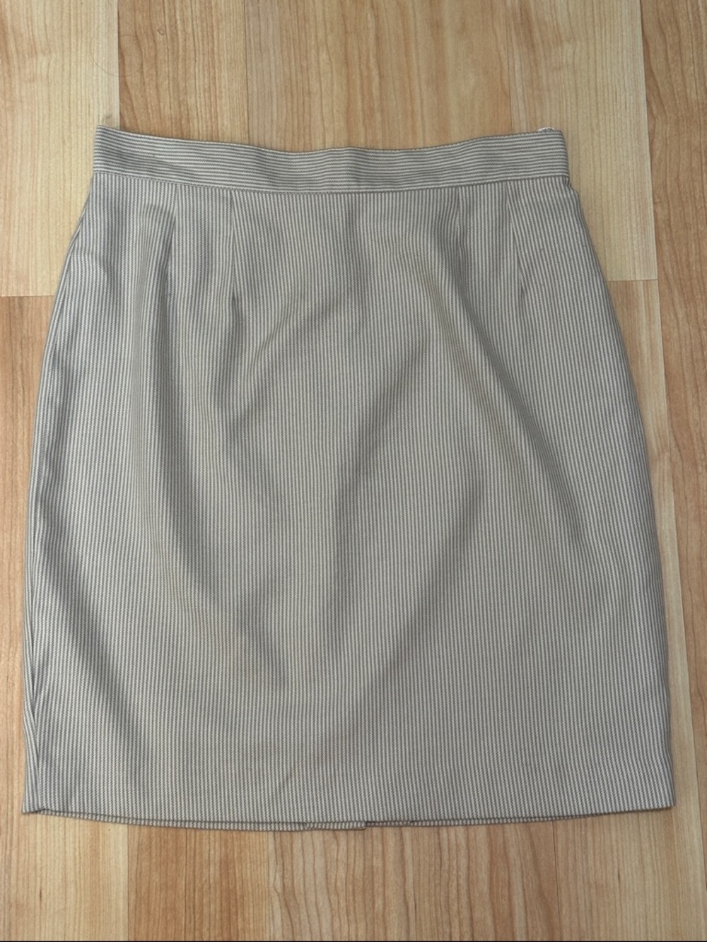 Vintage ESPRIT Pinstripe Knee-Length Skirt Beige Cream Micro Stripe - Size 11/12
